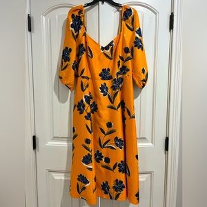 Orange with navy floral Draper James dress with pockets